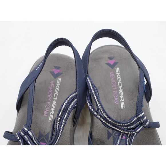 Skechers Sandals Womens 6 Slingback Blue Striped Strappy Open Toe Reggae Slim - Picture 7 of 9